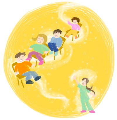 illustrazione con bambini ed educatrice asilo piccolo mondo